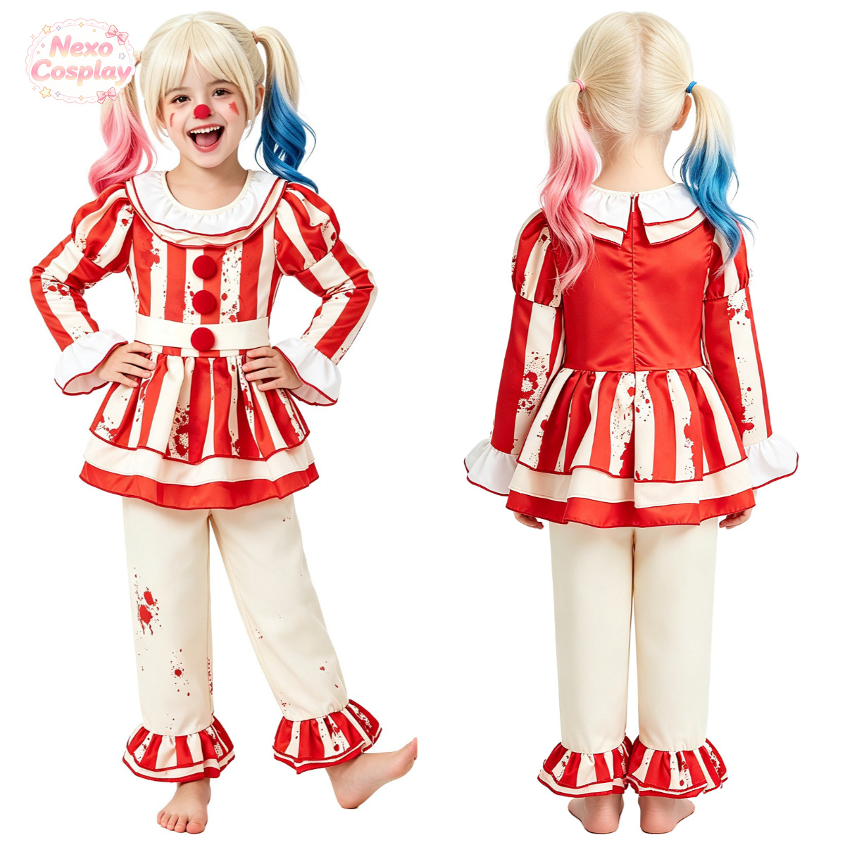 Kids Cosplay Anime - Costume da clown horror a righe