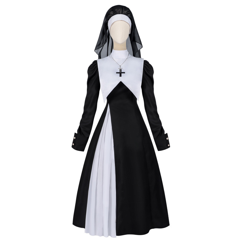 Anime Cosplay Nun - Abito plissettato da donna europeo e